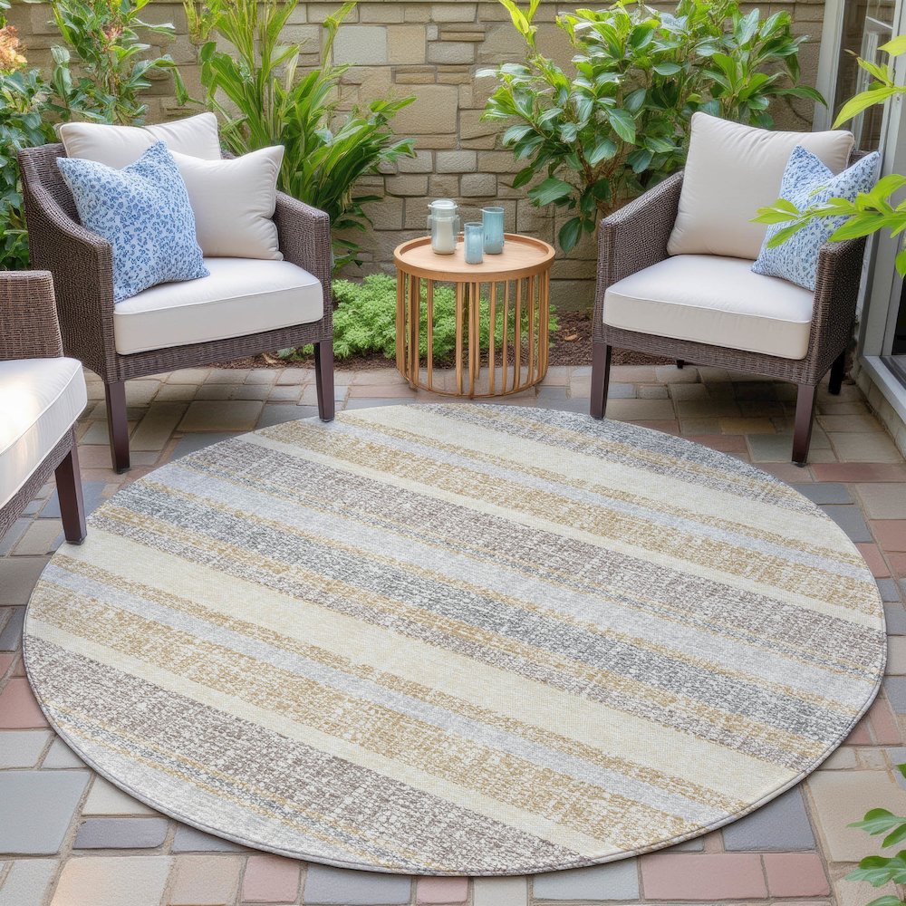 Machine Washable Indoor/Outdoor Chantille ACN2122 Gold 8' x 8' Round Rug. Picture 6