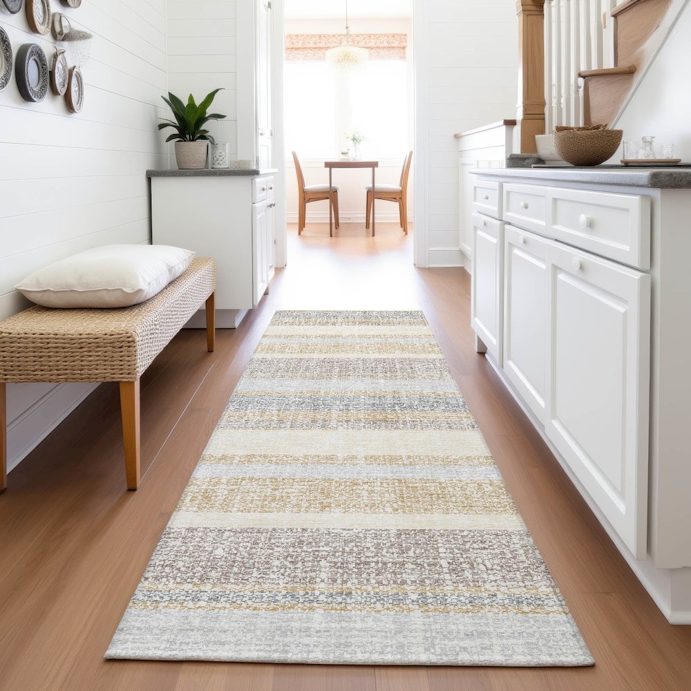 Machine Washable Indoor/Outdoor Chantille ACN2122 Gold 2'3" x 7'6" Runner Rug. Picture 5