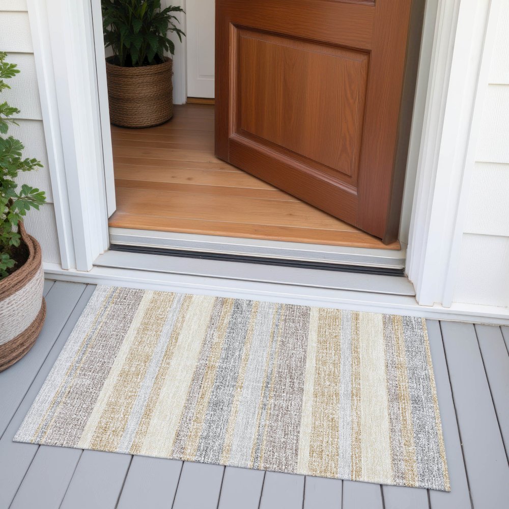 Machine Washable Indoor/Outdoor Chantille ACN2122 Gold 1'8" x 2'6" Rug. Picture 6