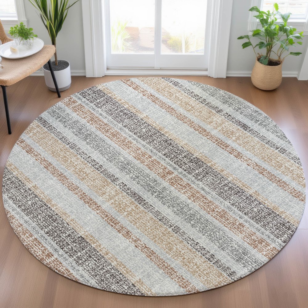 Machine Washable Indoor/Outdoor Chantille ACN2122 Gray 8' x 8' Round Rug. Picture 5