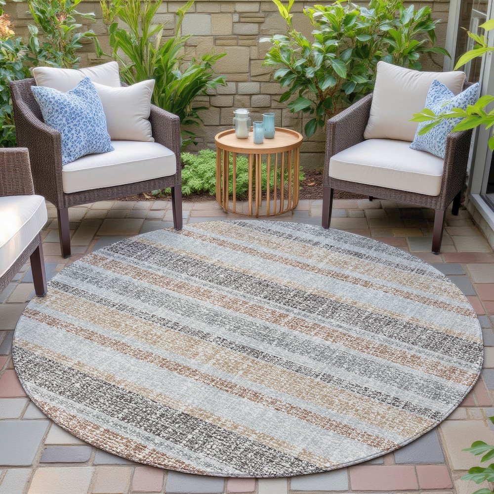 Machine Washable Indoor/Outdoor Chantille ACN2122 Gray 8' x 8' Round Rug. Picture 6