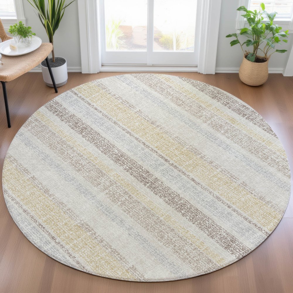Machine Washable Indoor/Outdoor Chantille ACN2122 Ivory 8' x 8' Round Rug. Picture 5