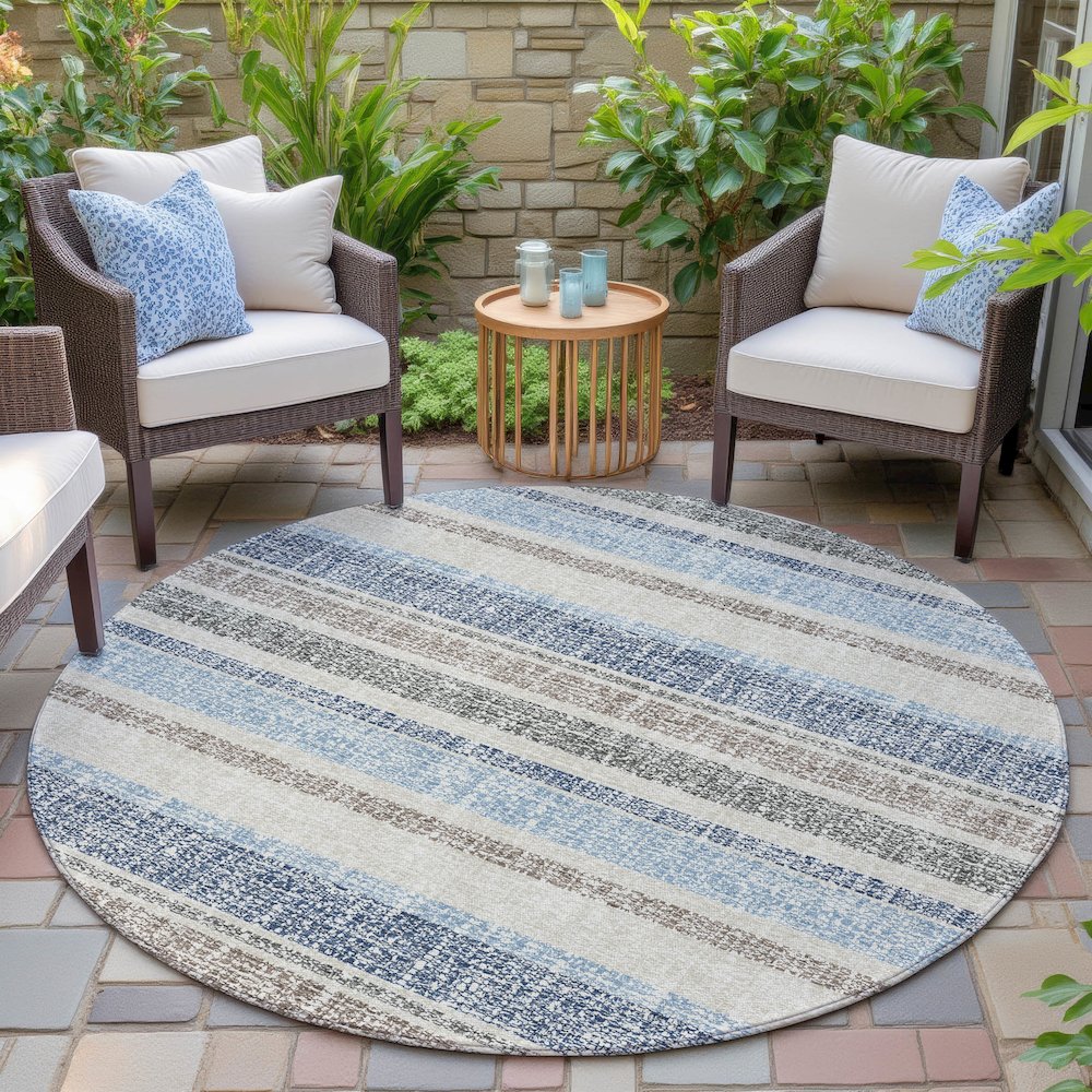 Machine Washable Indoor/Outdoor Chantille ACN2122 Navy 8' x 8' Round Rug. Picture 6