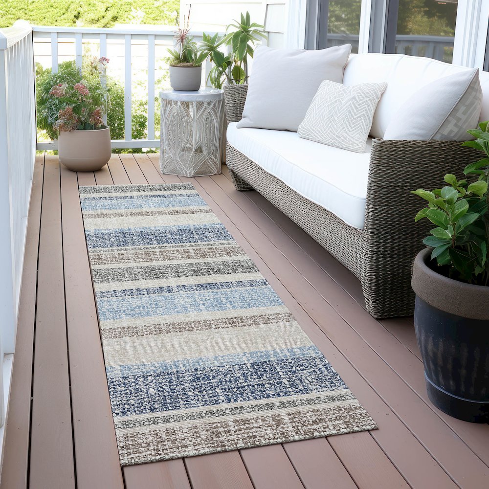 Machine Washable Indoor/Outdoor Chantille ACN2122 Navy 2'3" x 7'6" Runner Rug. Picture 6