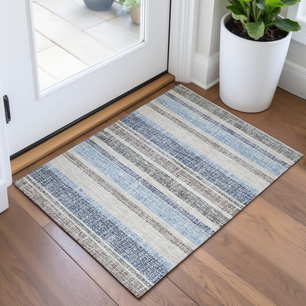 Machine Washable Indoor/Outdoor Chantille ACN2122 Navy 1'8" x 2'6" Rug. Picture 5