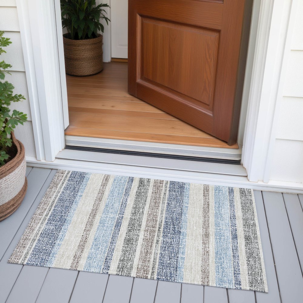 Machine Washable Indoor/Outdoor Chantille ACN2122 Navy 1'8" x 2'6" Rug. Picture 6