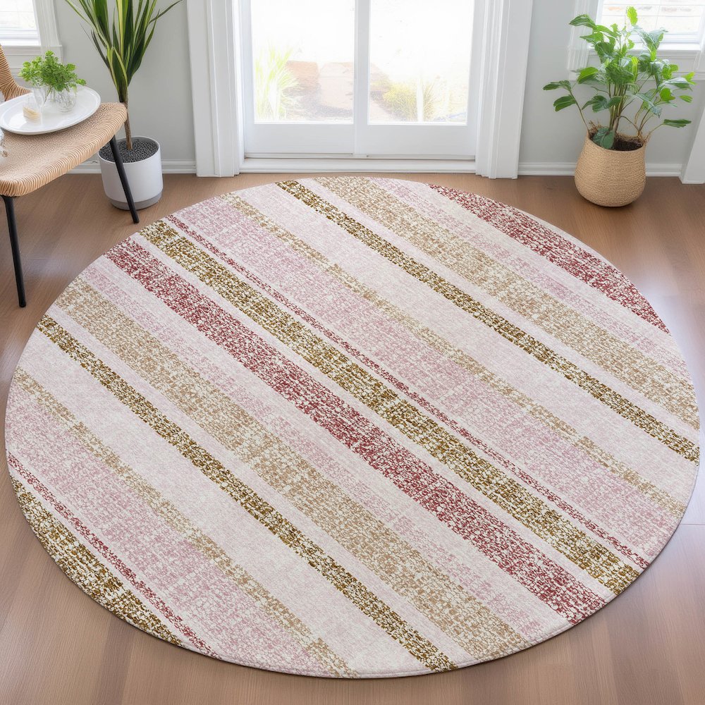 Machine Washable Indoor/Outdoor Chantille ACN2122 Pink 8' x 8' Round Rug. Picture 5