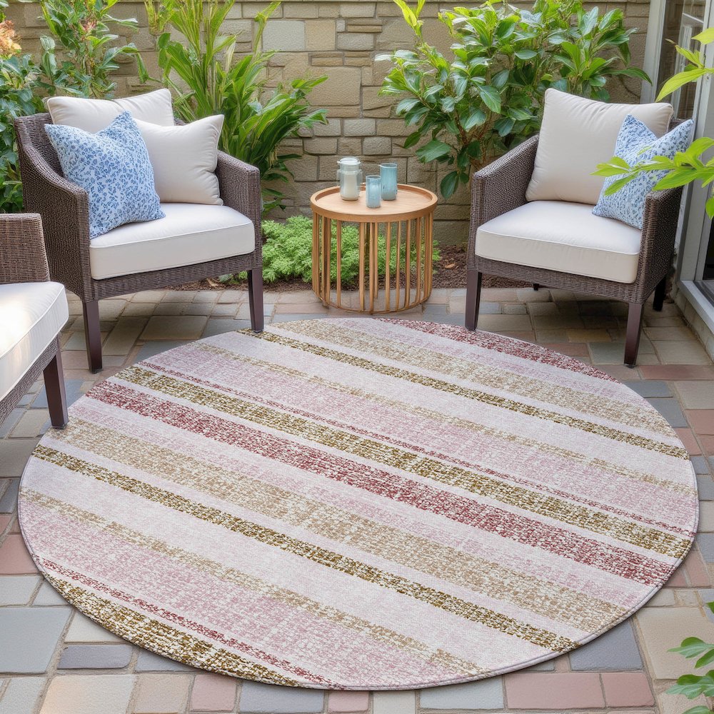 Machine Washable Indoor/Outdoor Chantille ACN2122 Pink 8' x 8' Round Rug. Picture 6