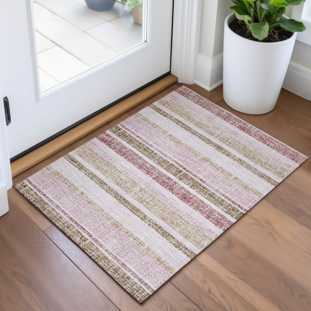Machine Washable Indoor/Outdoor Chantille ACN2122 Pink 1'8" x 2'6" Rug. Picture 5