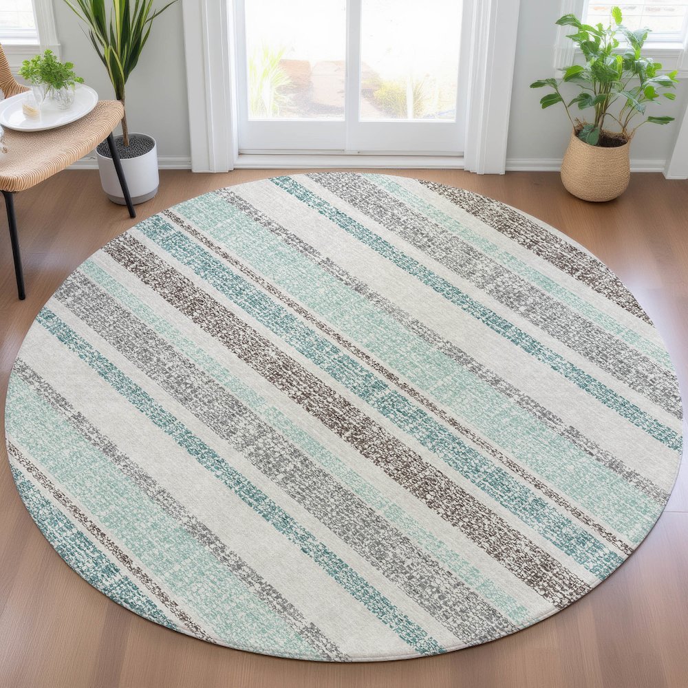 Machine Washable Indoor/Outdoor Chantille ACN2122 Teal 8' x 8' Round Rug. Picture 5
