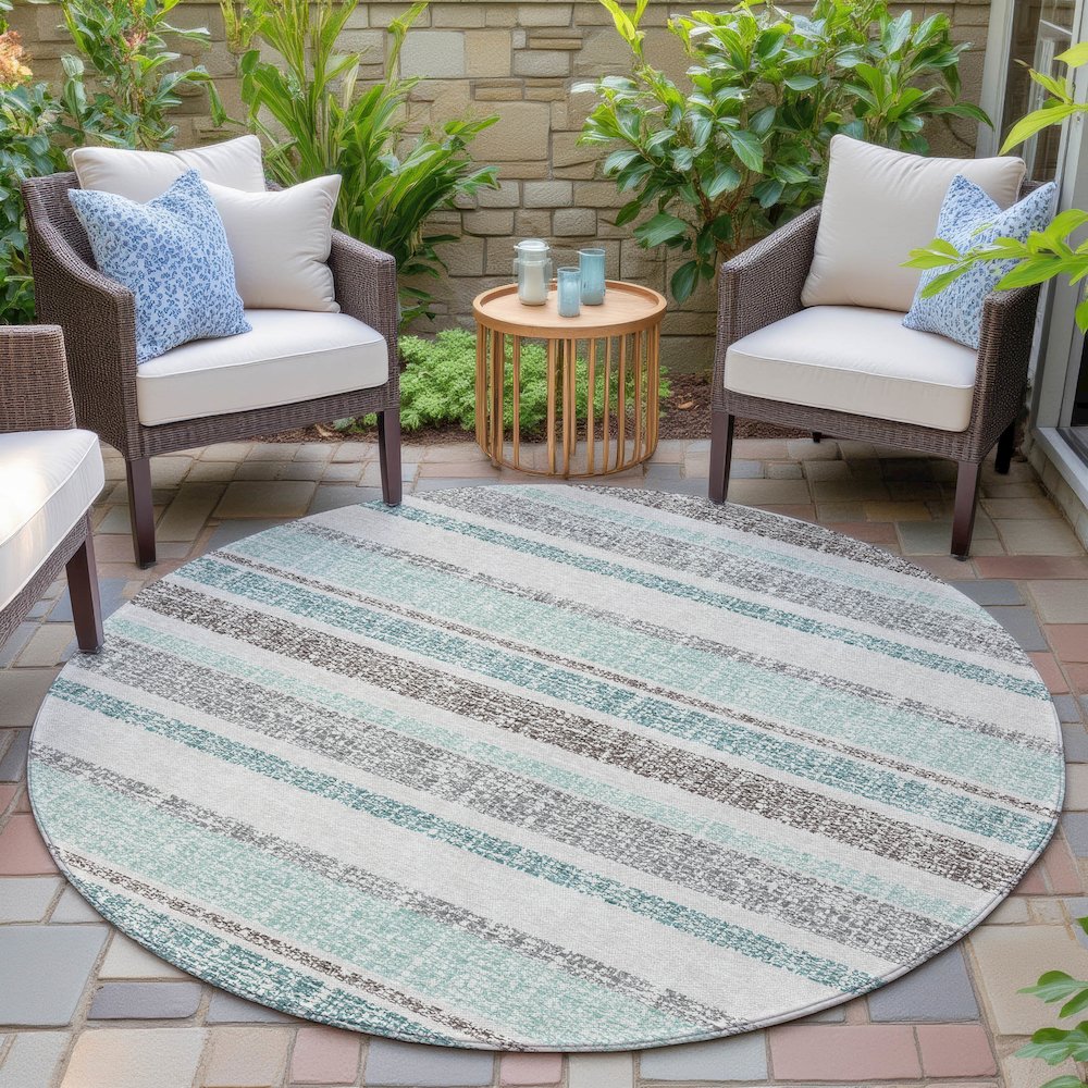 Machine Washable Indoor/Outdoor Chantille ACN2122 Teal 8' x 8' Round Rug. Picture 6