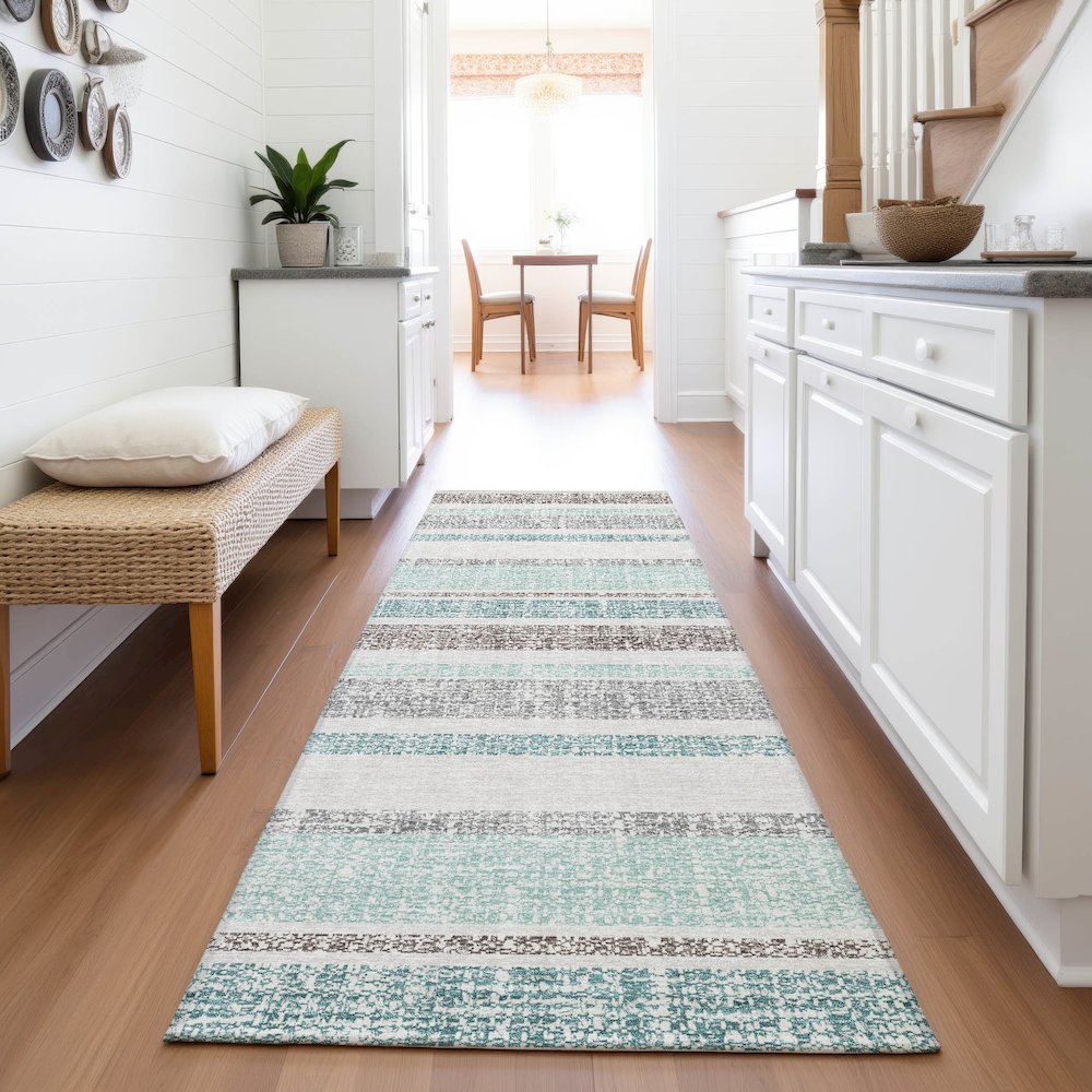 Machine Washable Indoor/Outdoor Chantille ACN2122 Teal 2'3" x 7'6" Runner Rug. Picture 5