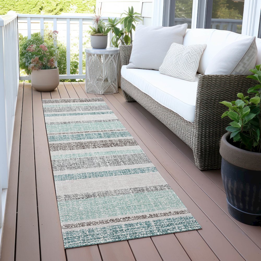 Machine Washable Indoor/Outdoor Chantille ACN2122 Teal 2'3" x 7'6" Runner Rug. Picture 6