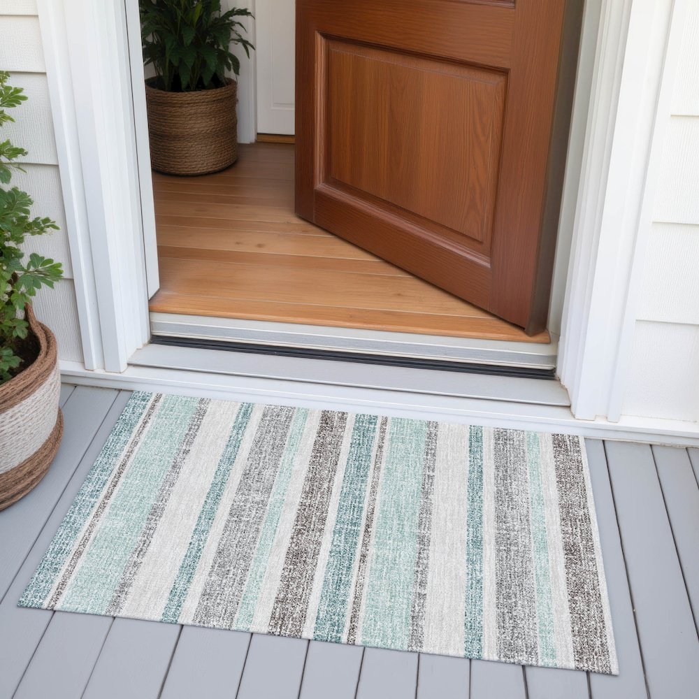Machine Washable Indoor/Outdoor Chantille ACN2122 Teal 1'8" x 2'6" Rug. Picture 6
