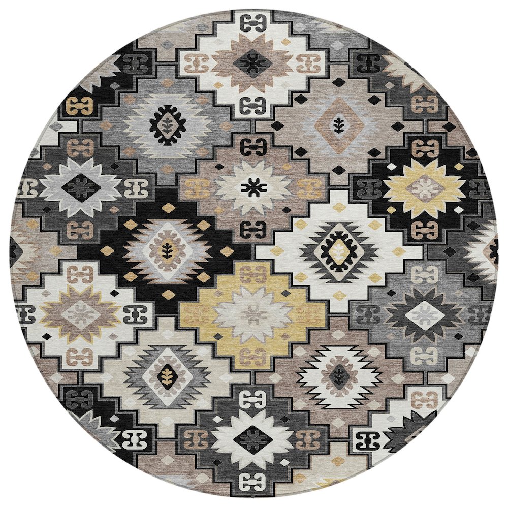 Machine Washable Indoor/Outdoor Chantille ACN2123 Black 8' x 8' Round Rug. Picture 1