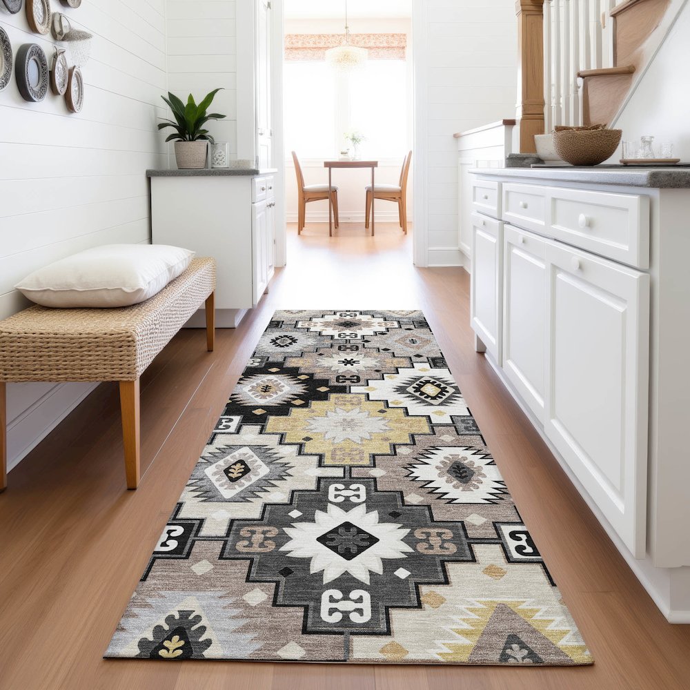 Machine Washable Indoor/Outdoor Chantille ACN2123 Black 2'3" x 7'6" Runner Rug. Picture 5