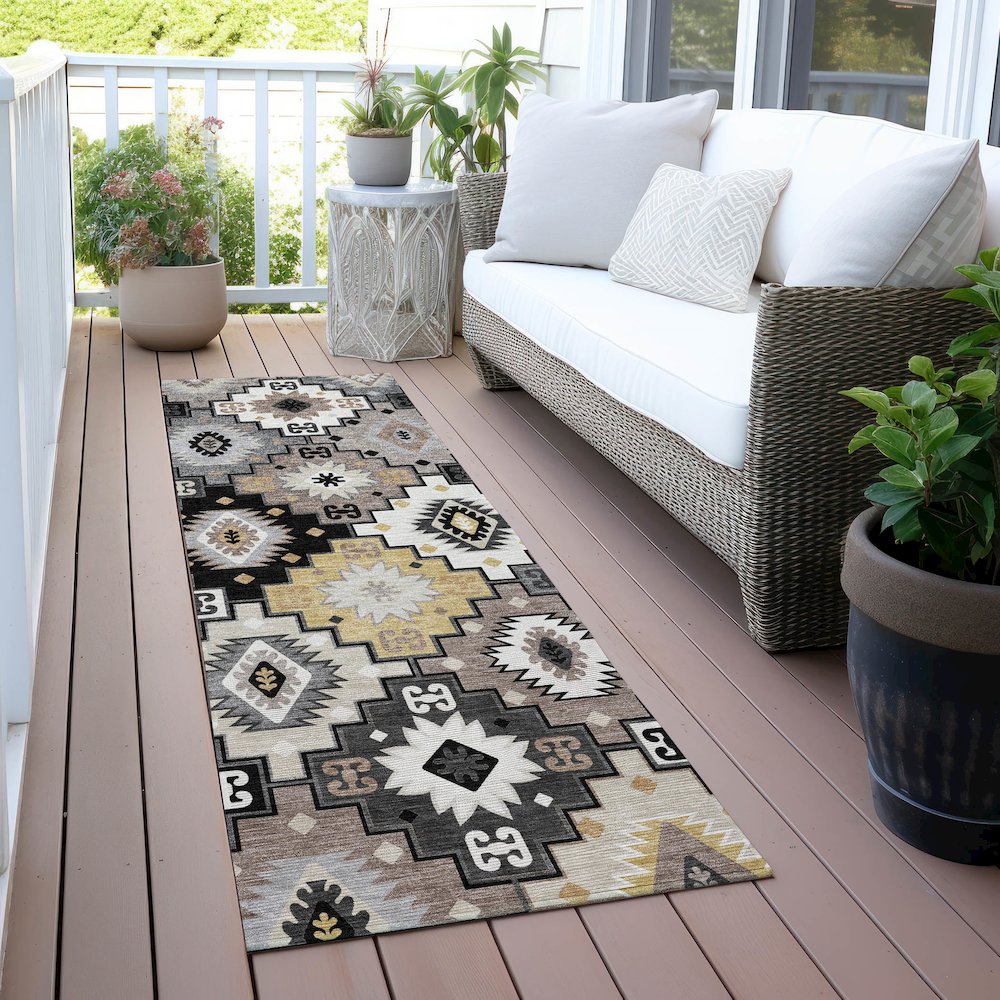 Machine Washable Indoor/Outdoor Chantille ACN2123 Black 2'3" x 7'6" Runner Rug. Picture 6
