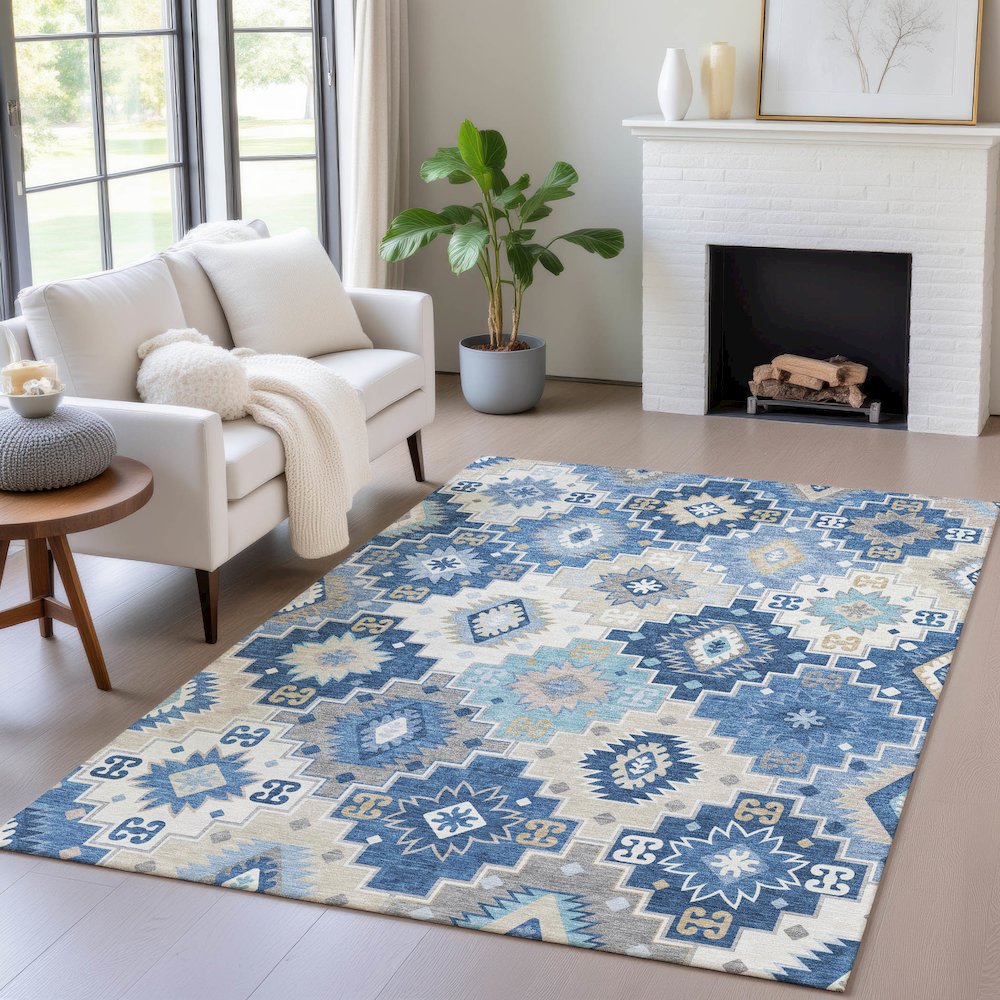 Machine Washable Indoor/Outdoor Chantille ACN2123 Blue 2'6" x 3'10" Rug. Picture 5