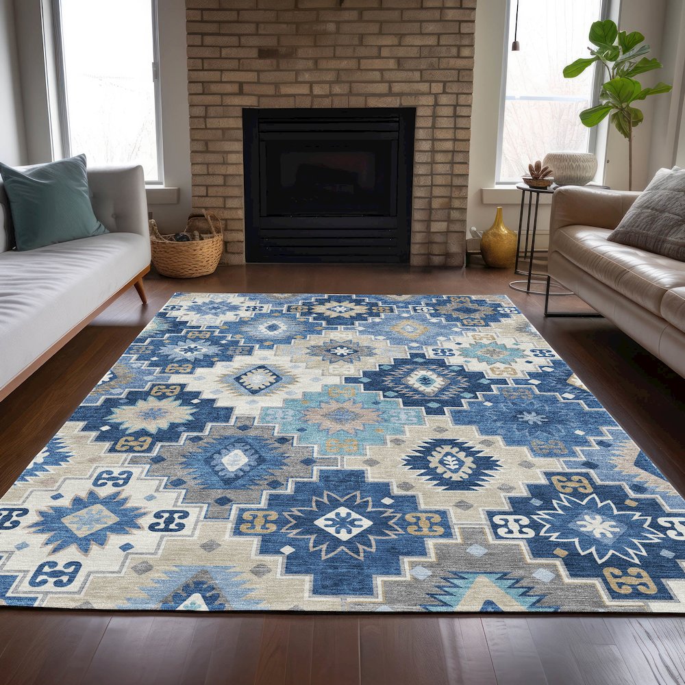 Machine Washable Indoor/Outdoor Chantille ACN2123 Blue 2'6" x 3'10" Rug. Picture 6