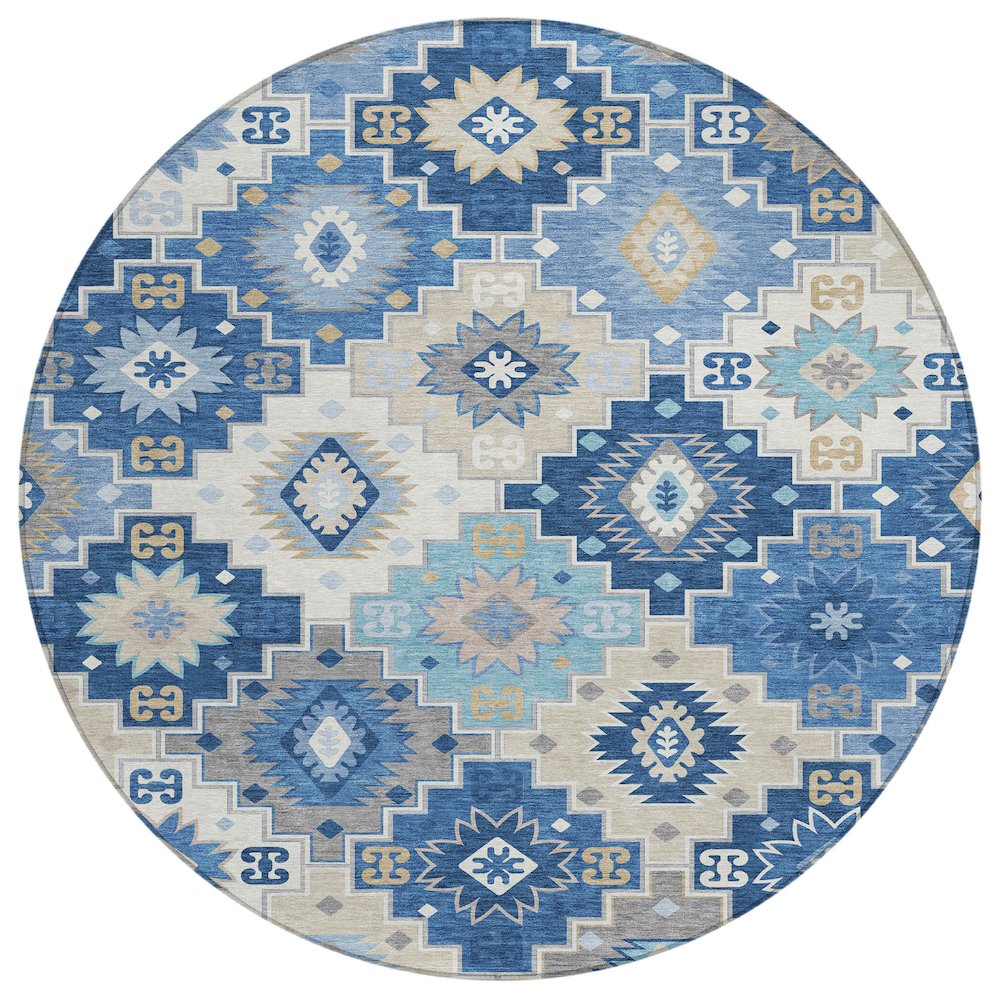 Machine Washable Indoor/Outdoor Chantille ACN2123 Blue 8' x 8' Round Rug. Picture 1