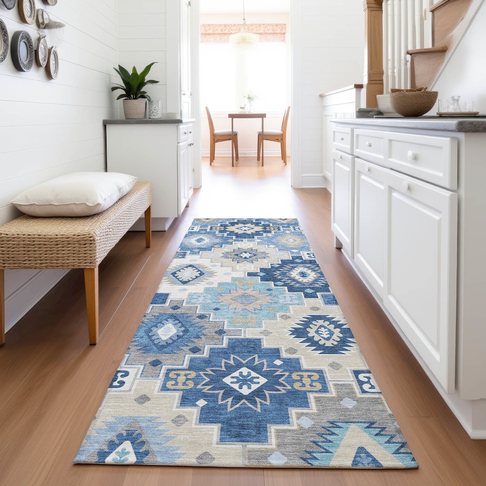 Machine Washable Indoor/Outdoor Chantille ACN2123 Blue 2'3" x 7'6" Runner Rug. Picture 5