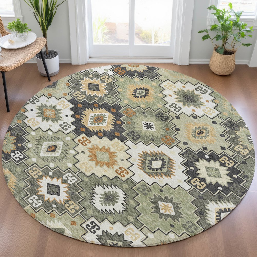 Machine Washable Indoor/Outdoor Chantille ACN2123 Fern 8' x 8' Round Rug. Picture 5
