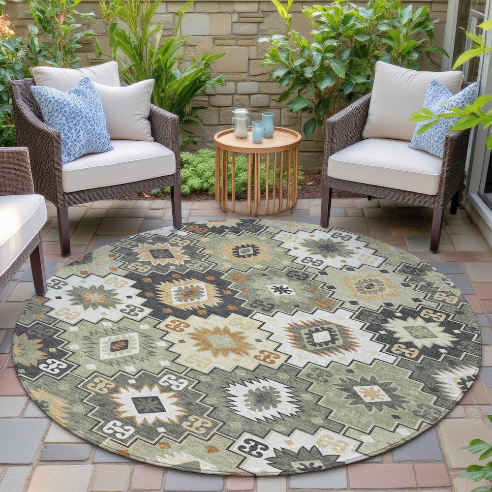 Machine Washable Indoor/Outdoor Chantille ACN2123 Fern 8' x 8' Round Rug. Picture 6