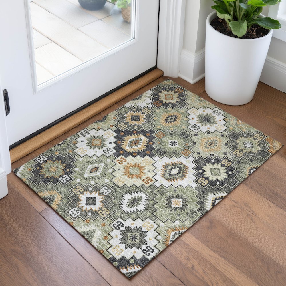 Machine Washable Indoor/Outdoor Chantille ACN2123 Fern 1'8" x 2'6" Rug. Picture 5