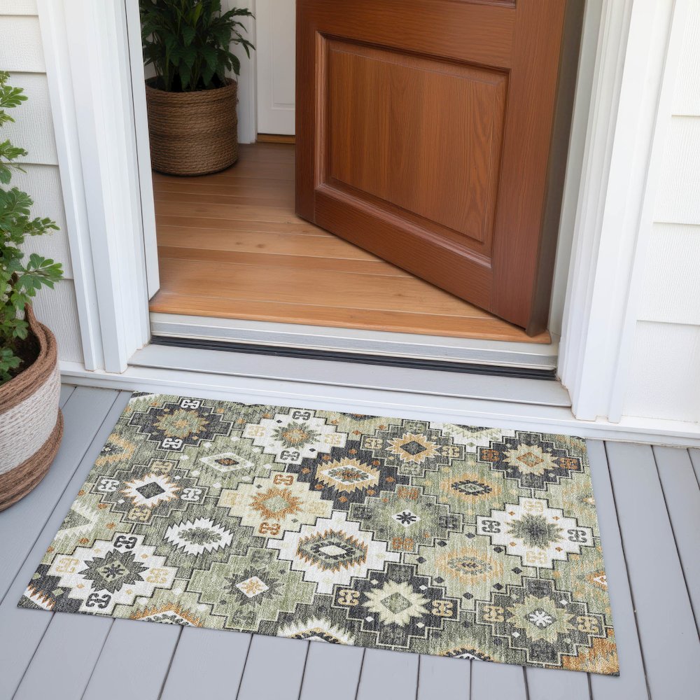 Machine Washable Indoor/Outdoor Chantille ACN2123 Fern 1'8" x 2'6" Rug. Picture 6