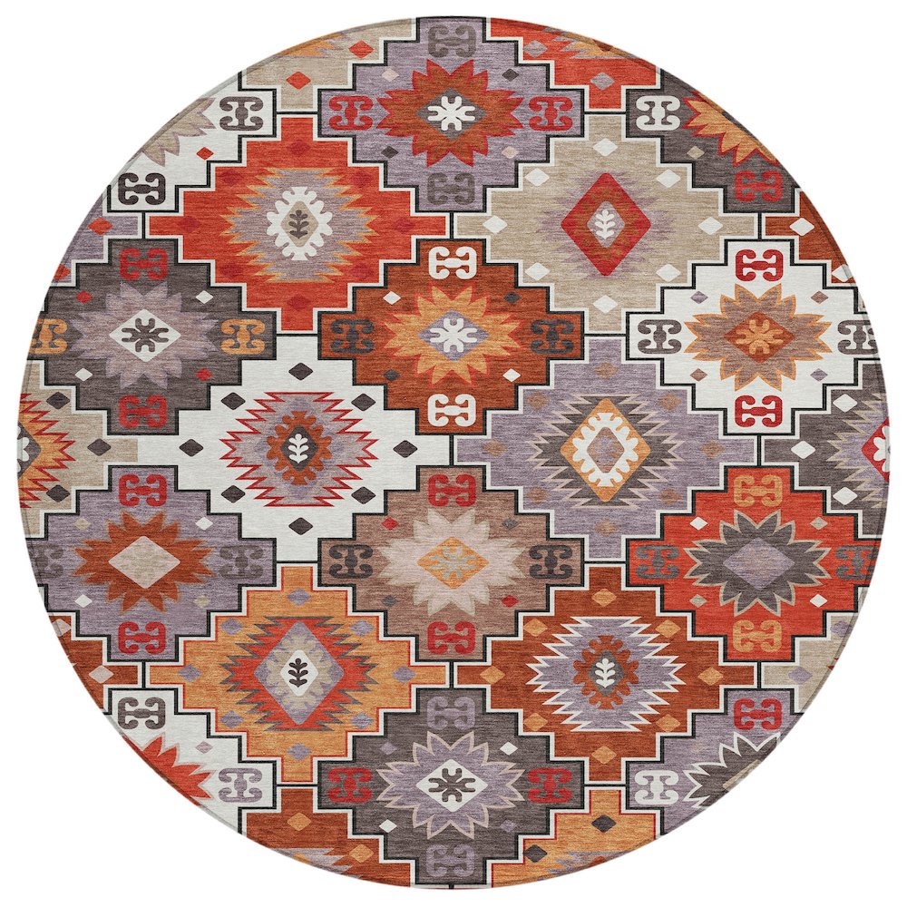 Machine Washable Indoor/Outdoor Chantille ACN2123 Paprika 8' x 8' Round Rug. Picture 1