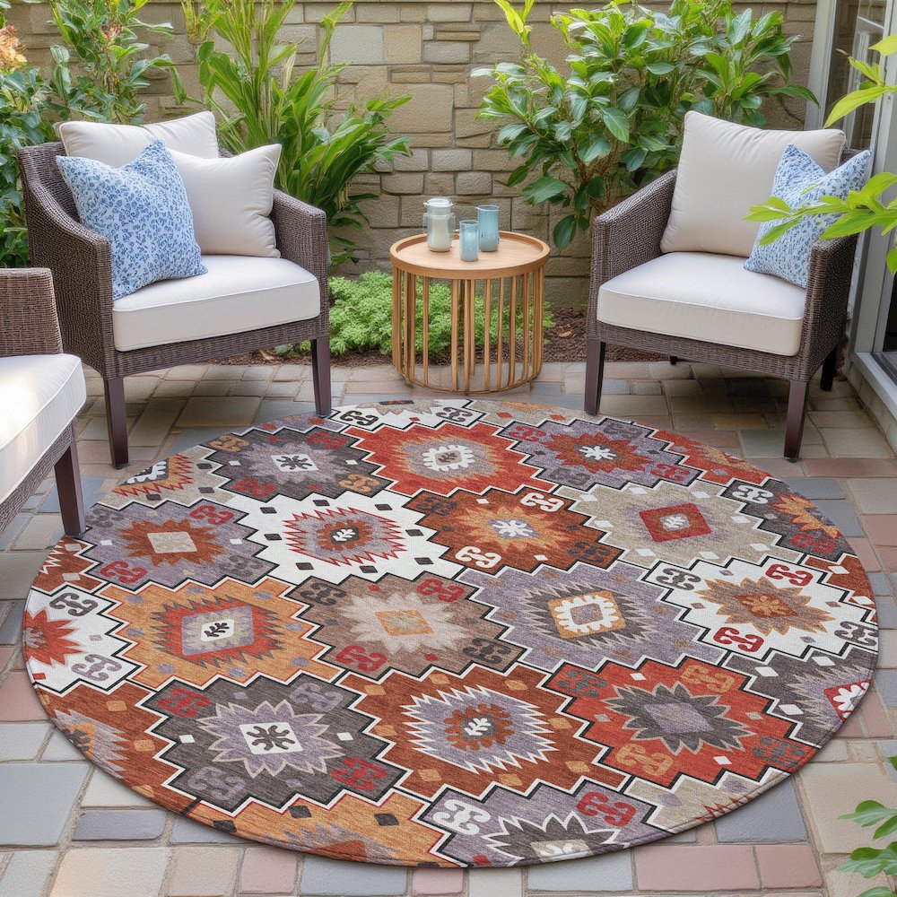 Machine Washable Indoor/Outdoor Chantille ACN2123 Paprika 8' x 8' Round Rug. Picture 6
