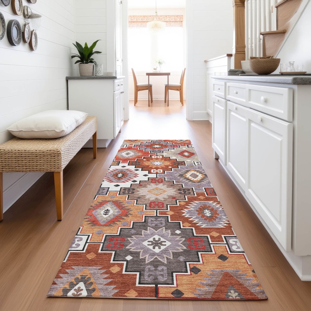 Machine Washable Indoor/Outdoor Chantille ACN2123 Paprika 2'3" x 7'6" Runner Rug. Picture 5