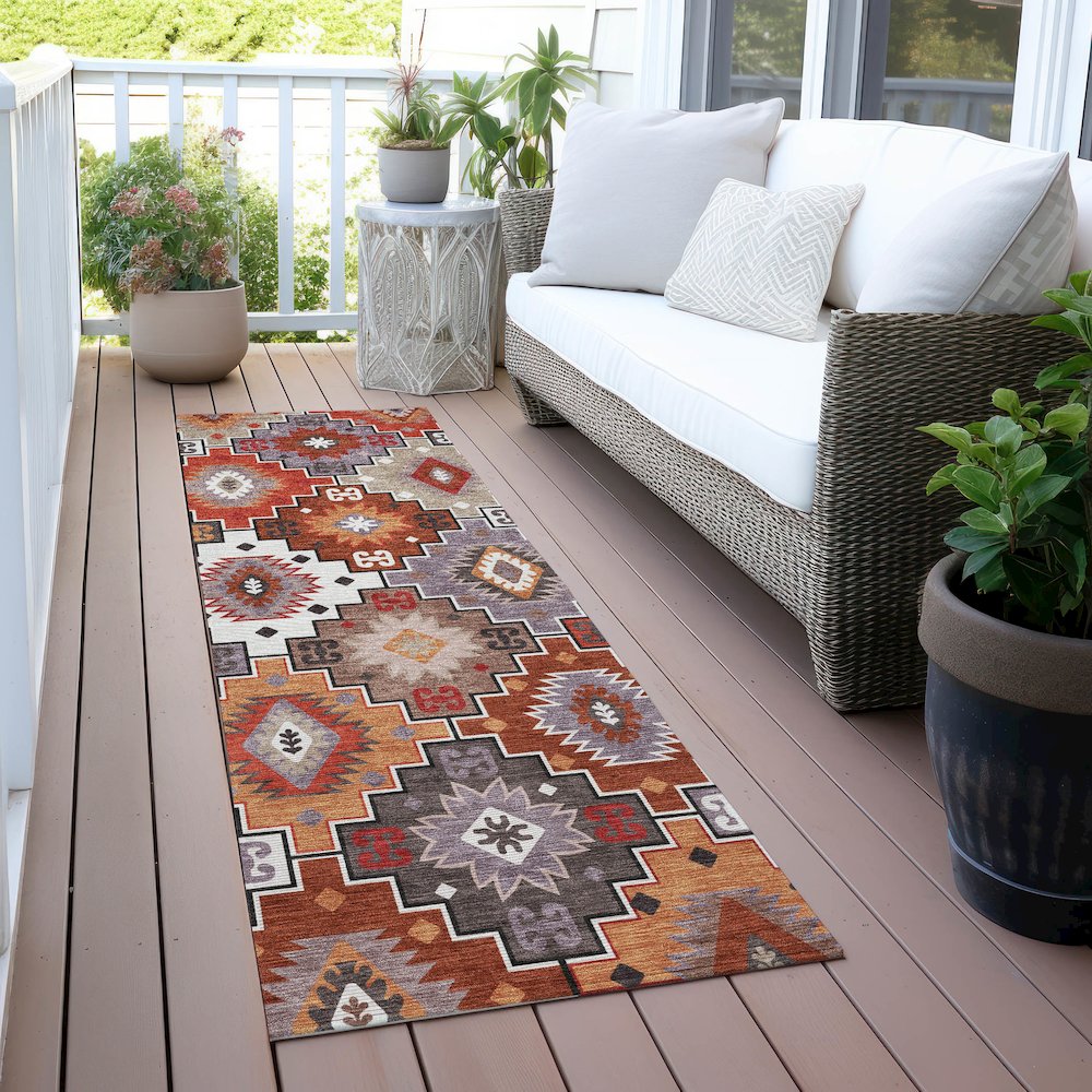 Machine Washable Indoor/Outdoor Chantille ACN2123 Paprika 2'3" x 7'6" Runner Rug. Picture 6