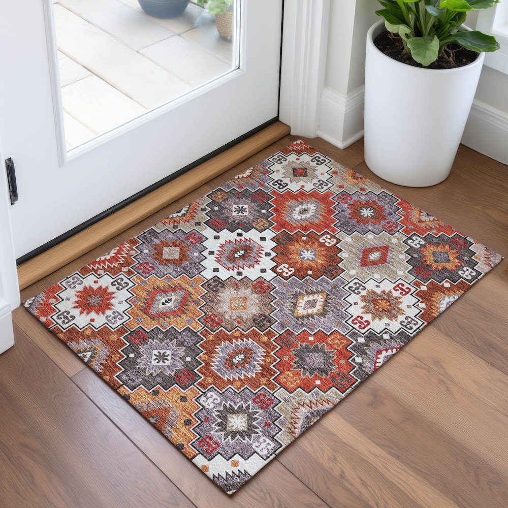 Machine Washable Indoor/Outdoor Chantille ACN2123 Paprika 1'8" x 2'6" Rug. Picture 5