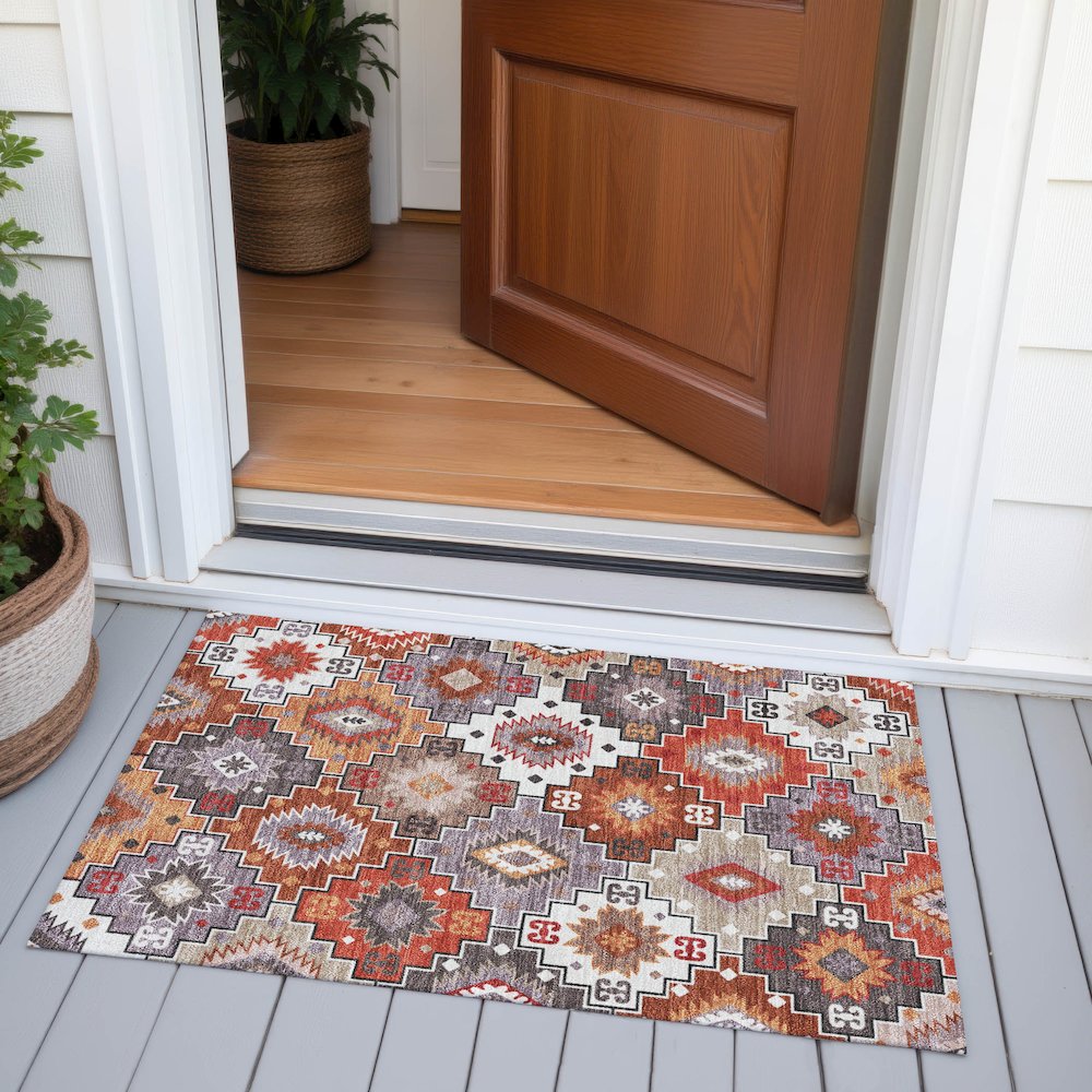 Machine Washable Indoor/Outdoor Chantille ACN2123 Paprika 1'8" x 2'6" Rug. Picture 6