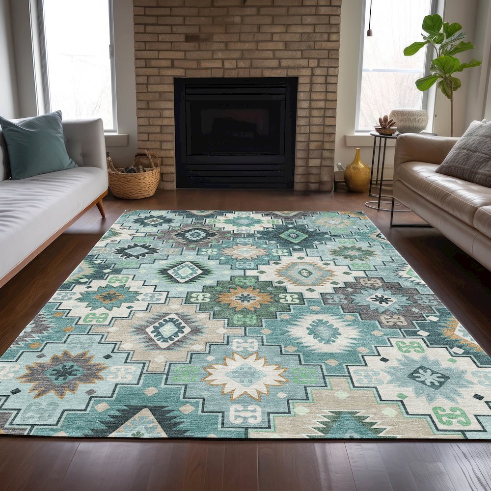 Machine Washable Indoor/Outdoor Chantille ACN2123 Teal 2'6" x 3'10" Rug. Picture 6