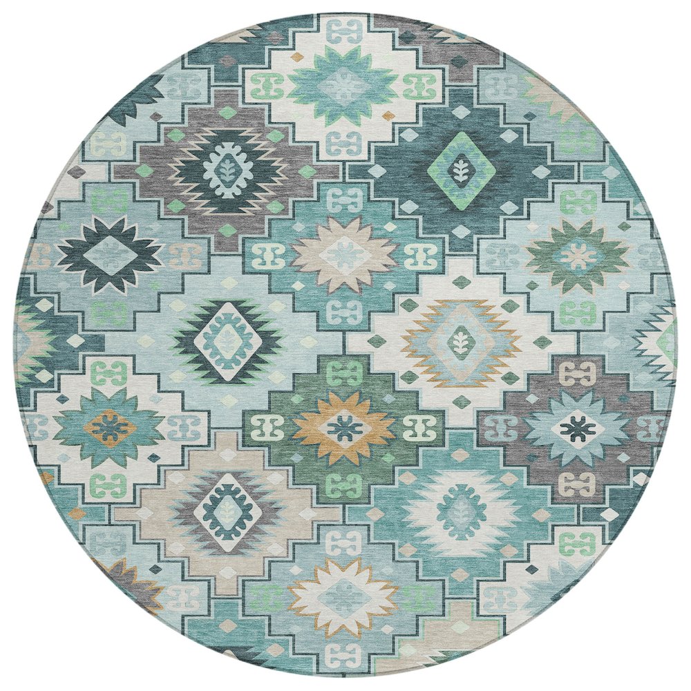 Machine Washable Indoor/Outdoor Chantille ACN2123 Teal 8' x 8' Round Rug. Picture 1