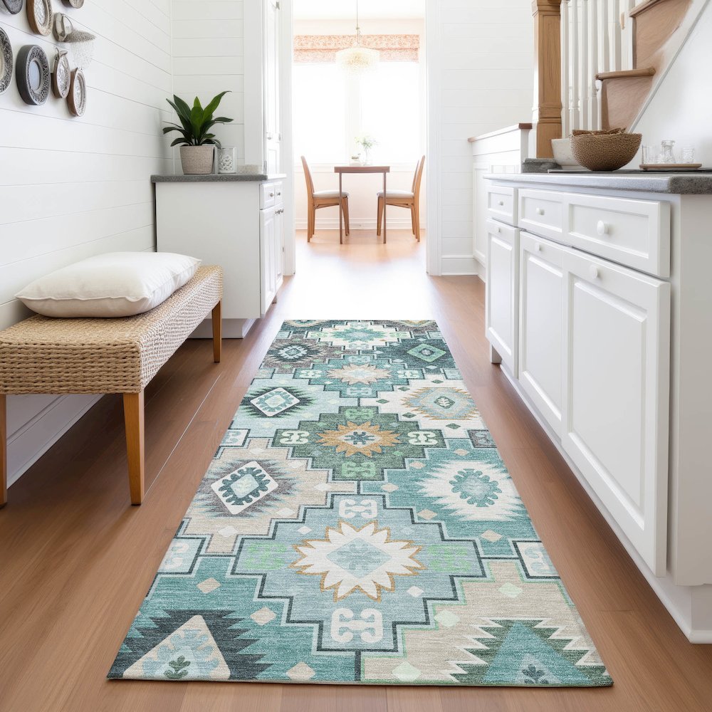 Machine Washable Indoor/Outdoor Chantille ACN2123 Teal 2'3" x 7'6" Runner Rug. Picture 5