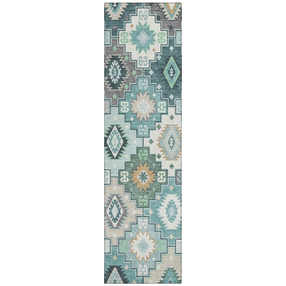 Machine Washable Indoor/Outdoor Chantille ACN2123 Teal 2'3" x 7'6" Runner Rug. Picture 1