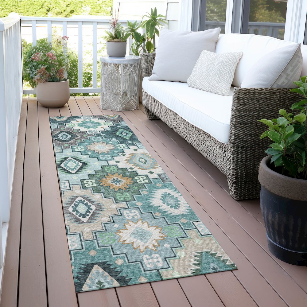 Machine Washable Indoor/Outdoor Chantille ACN2123 Teal 2'3" x 7'6" Runner Rug. Picture 6