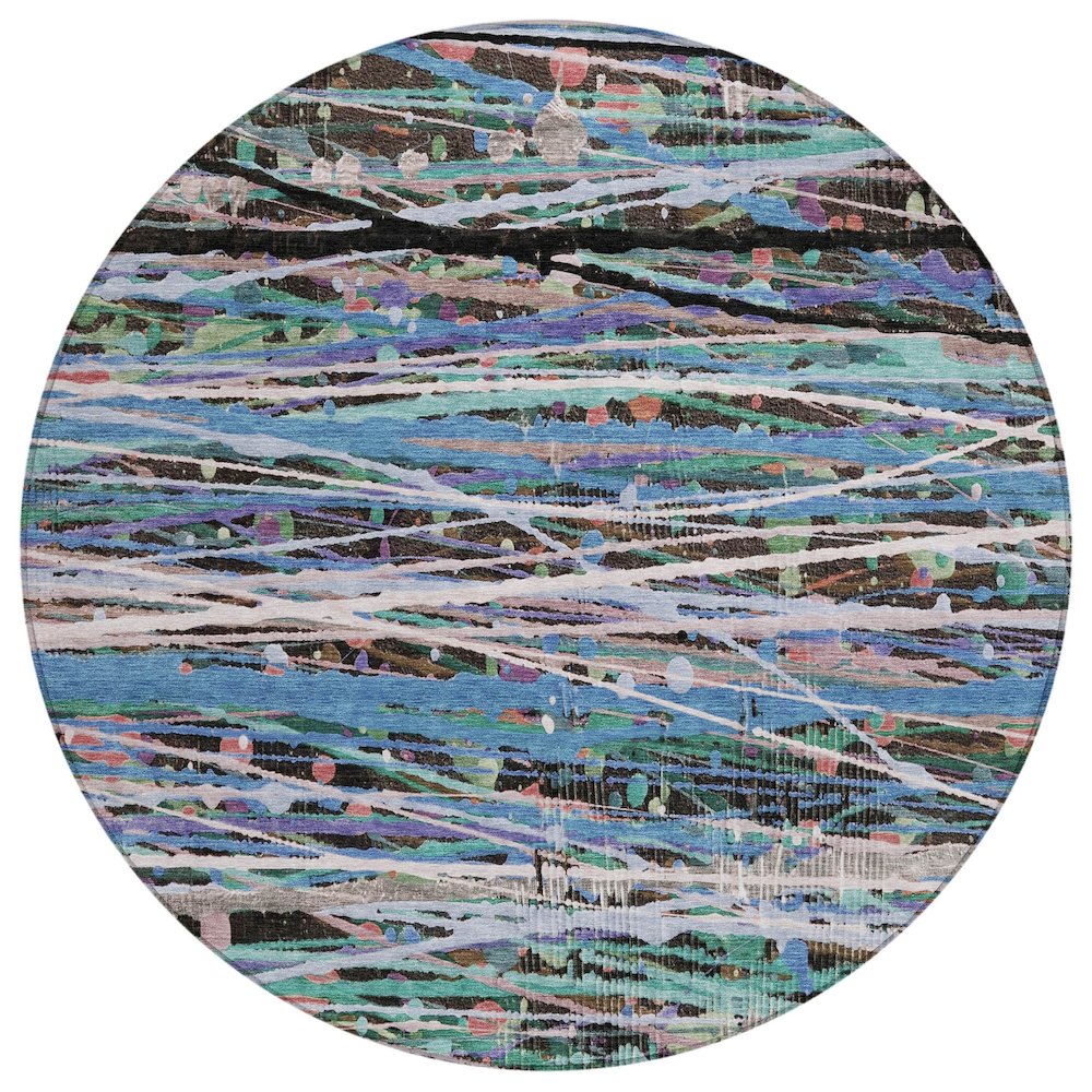 Machine Washable Indoor/Outdoor Chantille ACN2125 Blue 8' x 8' Round Rug. Picture 1