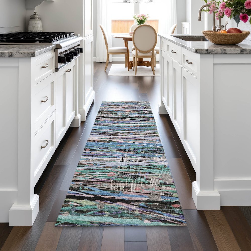 Machine Washable Indoor/Outdoor Chantille ACN2125 Blue 2'3" x 7'6" Runner Rug. Picture 5