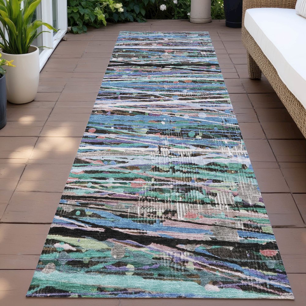Machine Washable Indoor/Outdoor Chantille ACN2125 Blue 2'3" x 7'6" Runner Rug. Picture 6