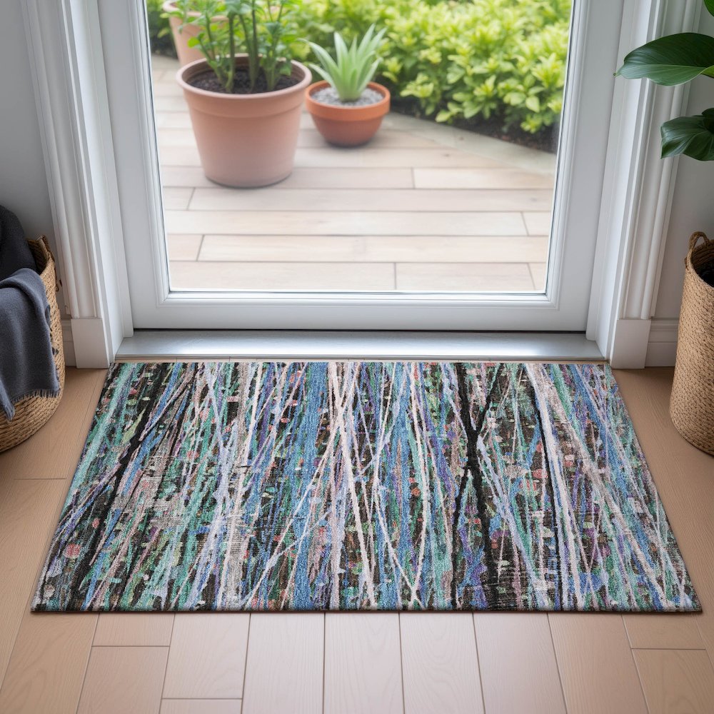 Machine Washable Indoor/Outdoor Chantille ACN2125 Blue 1'8" x 2'6" Rug. Picture 5
