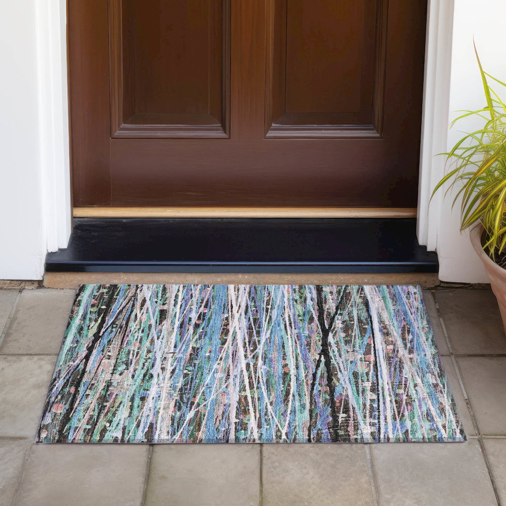 Machine Washable Indoor/Outdoor Chantille ACN2125 Blue 1'8" x 2'6" Rug. Picture 6
