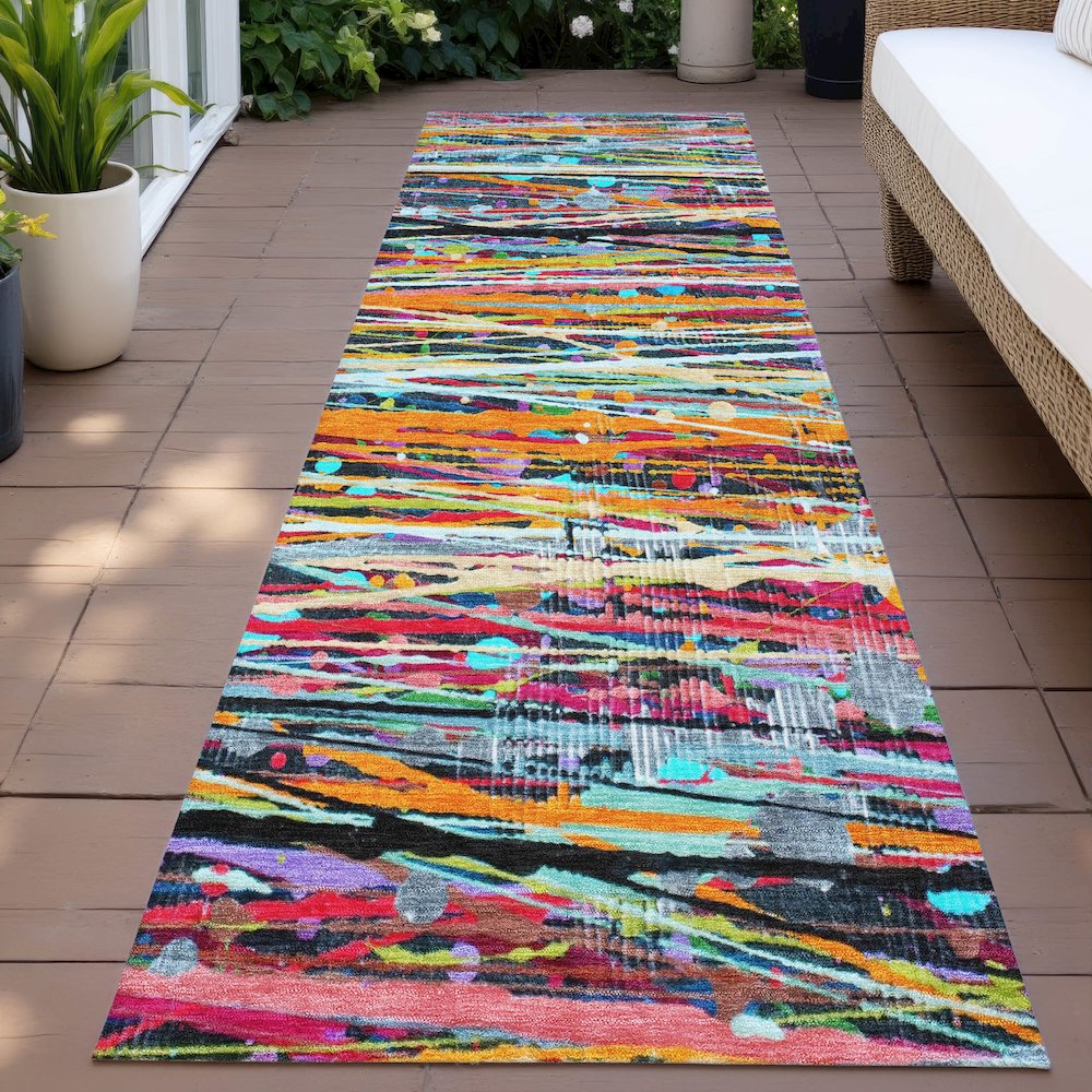 Machine Washable Indoor/Outdoor Chantille ACN2125 Orange 2'3" x 7'6" Runner Rug. Picture 6