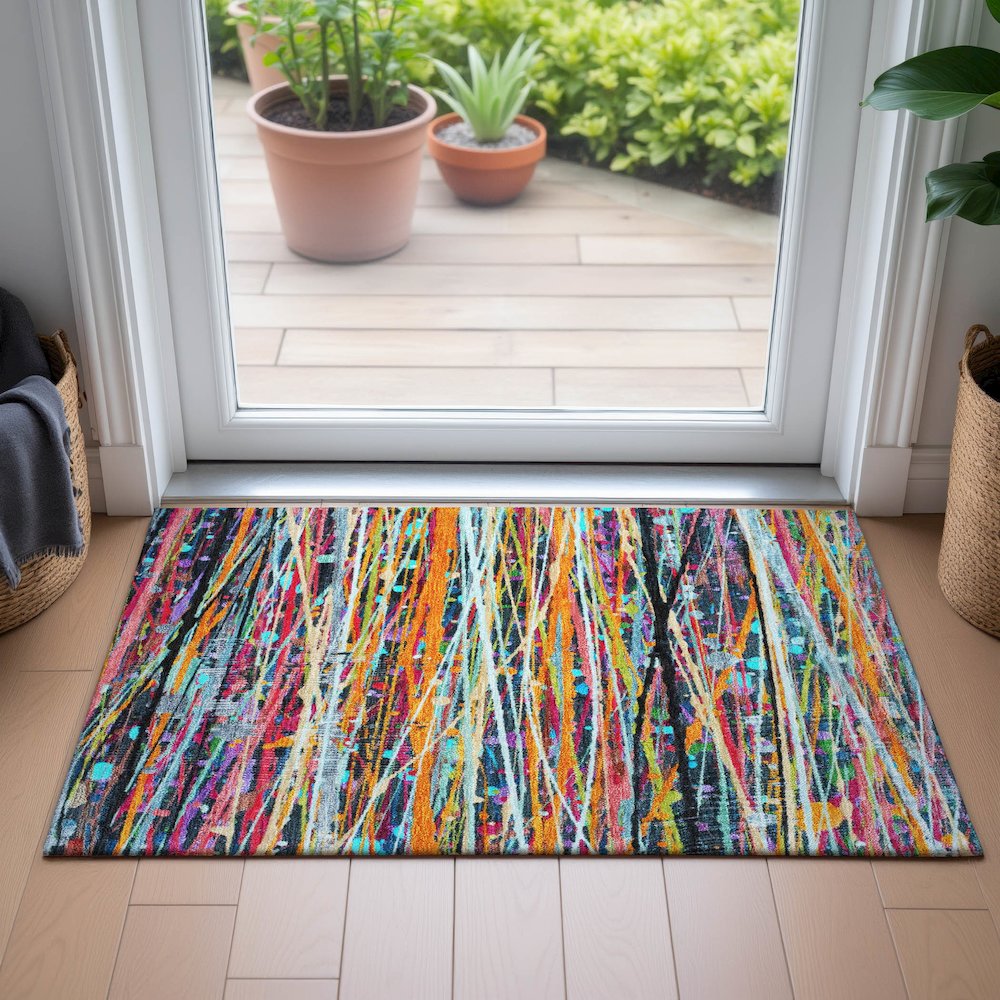 Machine Washable Indoor/Outdoor Chantille ACN2125 Orange 1'8" x 2'6" Rug. Picture 5