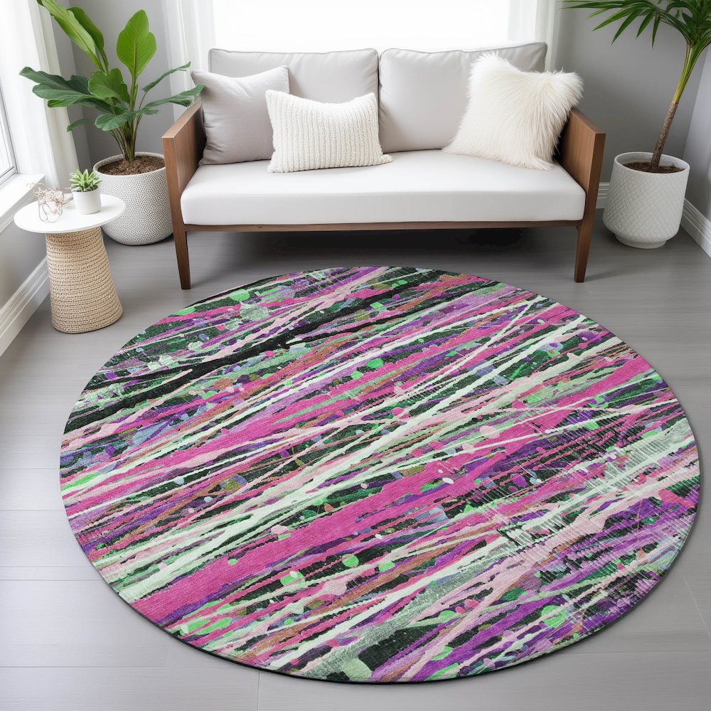Machine Washable Indoor/Outdoor Chantille ACN2125 Pink 8' x 8' Round Rug. Picture 5