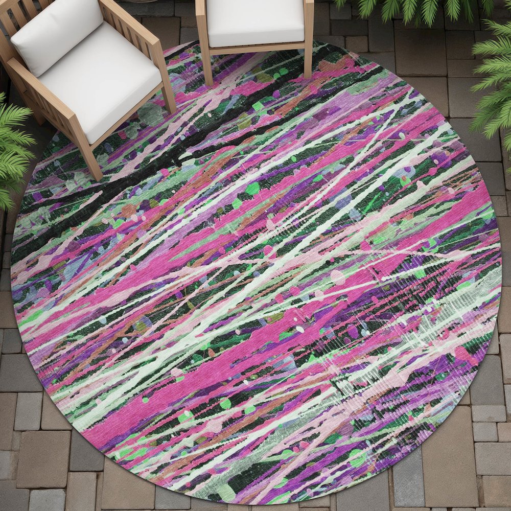 Machine Washable Indoor/Outdoor Chantille ACN2125 Pink 8' x 8' Round Rug. Picture 6