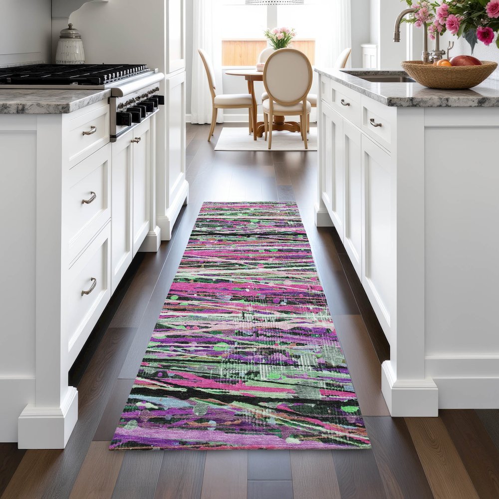 Machine Washable Indoor/Outdoor Chantille ACN2125 Pink 2'3" x 7'6" Runner Rug. Picture 5